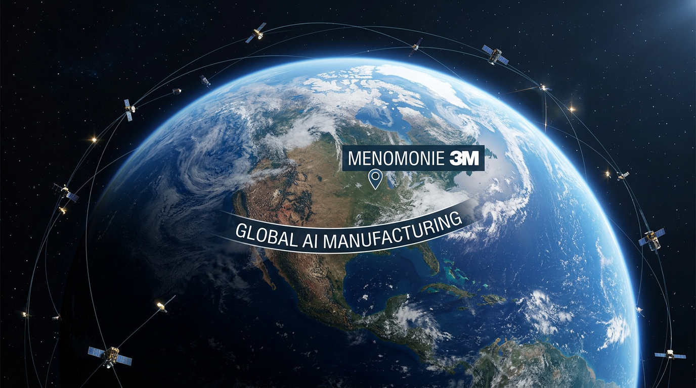 Earth with satellites and Menomonie 3M marker